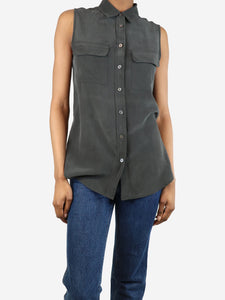 Equipment Femme Washed black sleeveless pocket shirt - size XS