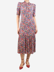 Wyse Pink floral printed midi dress - size UK 8