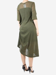 Morgane Le Fay Green asymmetric gathered mesh midi dress - size M