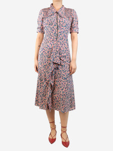 Burberry Pink floral printed ruffled midi dress - size UK 8