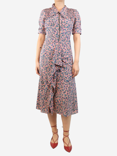 Pink floral printed ruffled midi dress - size UK 8 Dresses Burberry 