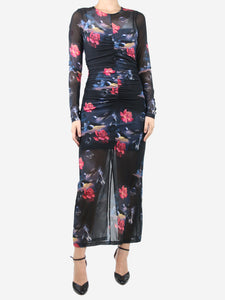 Ganni Multi floral-printed ruched maxi dress - size UK 10