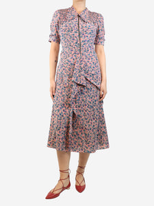 Burberry Pink floral printed ruffled midi dress - size UK 8