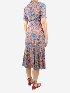 Burberry Pink floral printed ruffled midi dress - size UK 8