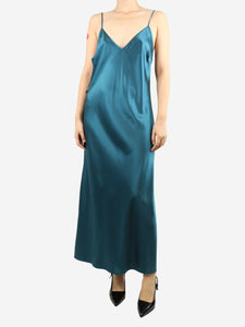 Joseph Blue sleeveless silk slip midi dress - size UK 14