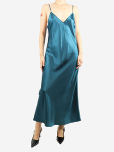 Joseph Blue sleeveless silk slip midi dress - size UK 14