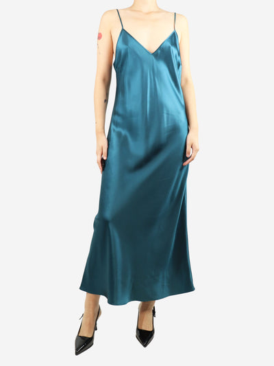 Blue sleeveless silk slip midi dress - size UK 14 Dresses Joseph 