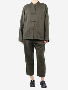 Arts & Science Green high-waisted linen-blend trousers and jacket set - size S