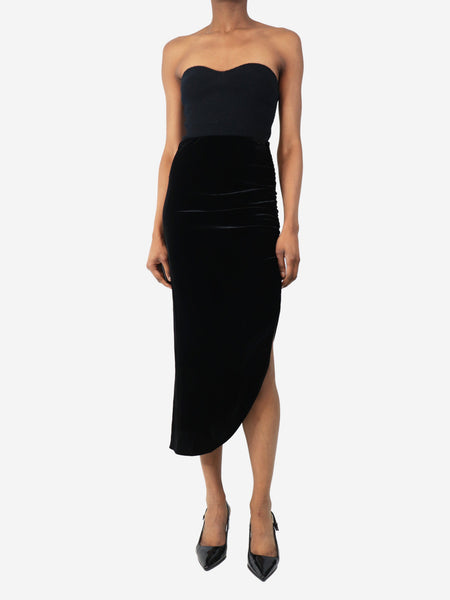 Black ruched velvet midi skirt - size UK 4 alternate image