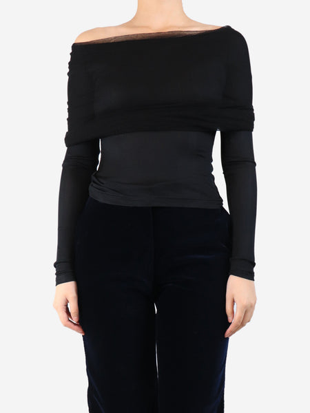 Black off the shoulder mesh top - size UK 10 product image
