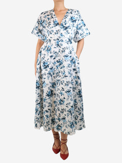 White and blue short-sleeved floral printed midi dress - size UK 10 Dresses Erdem 