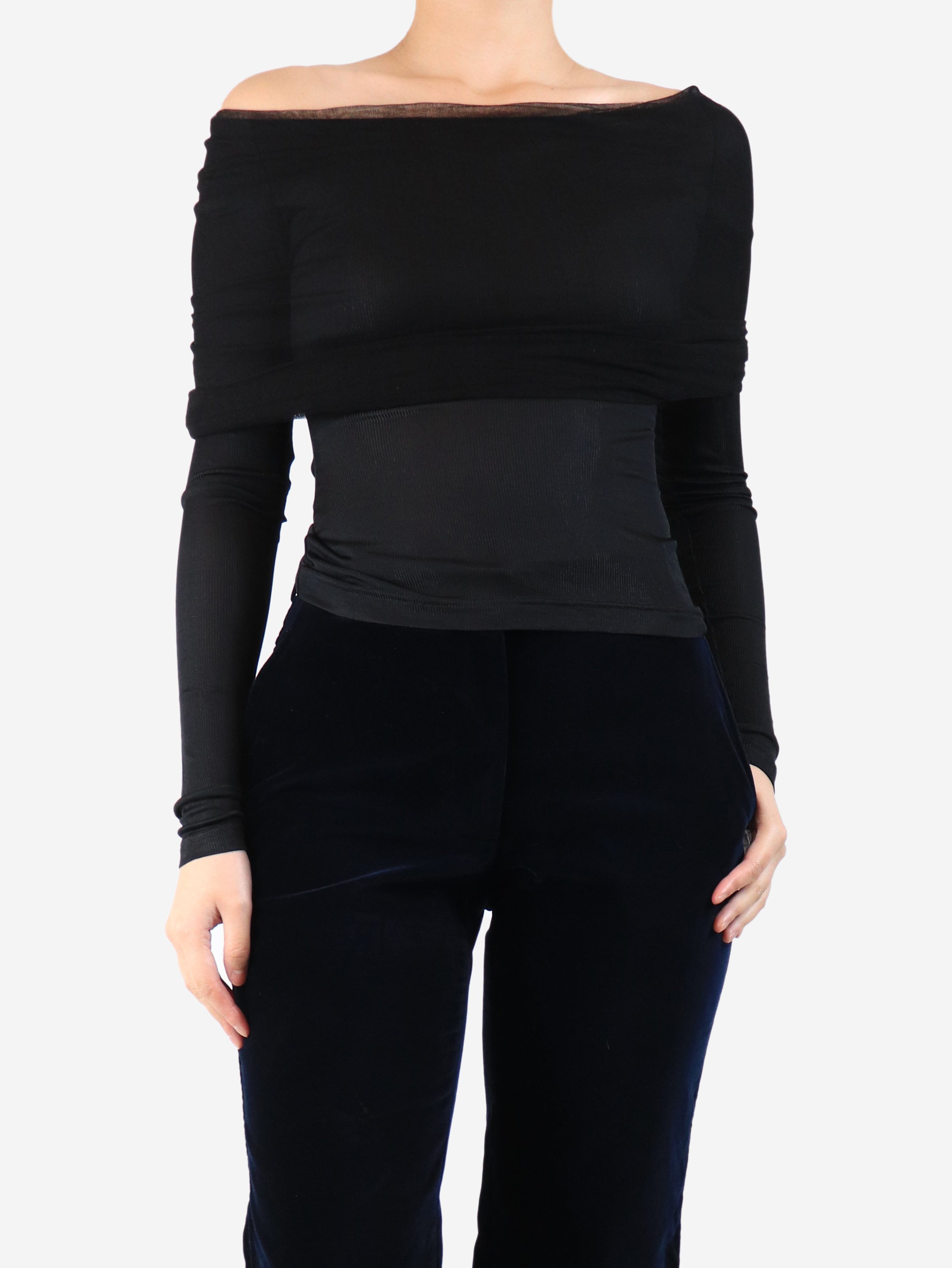 Black off the shoulder mesh top - size UK 10 Tops Christopher Esber 