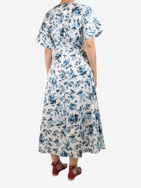 White and blue short-sleeved floral printed midi dress - size UK 10 alternate image