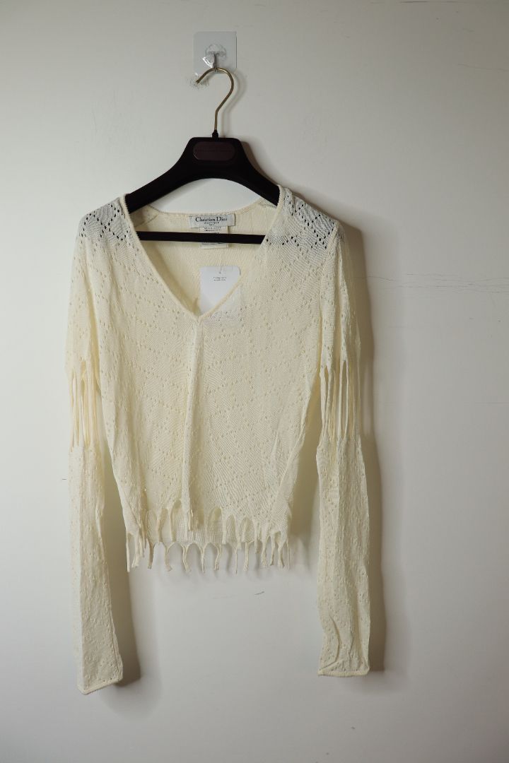 Cream fringed cutout top - size UK 10