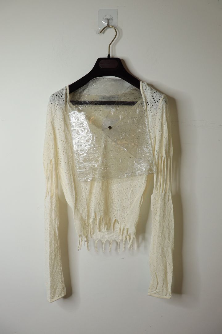 Cream fringed cutout top - size UK 10
