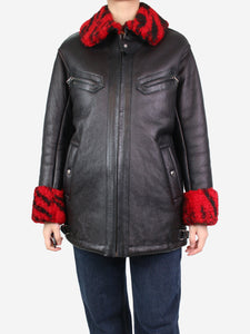 Alexander McQueen Black leather shearling jacket - size UK 8