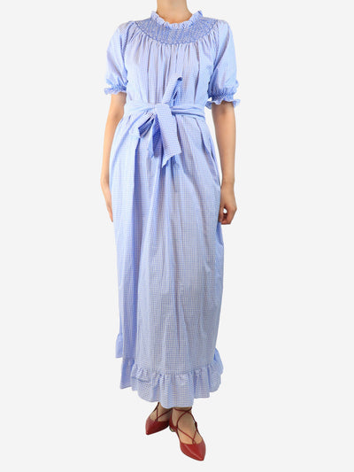 Light blue gingham belted maxi dress - size UK 10 Dresses Loretta Caponi 