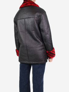 Alexander McQueen Black leather shearling jacket - size UK 8