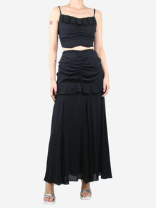 Chanel Black three-piece ruffled top, waist and maxi skirt set - size UK 10