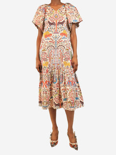 White cotton printed midi dress - size XS