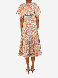 White cotton printed midi dress - size XS