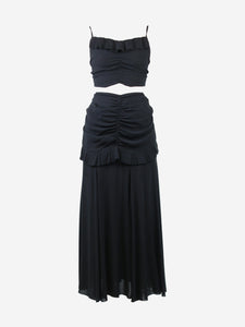 Chanel Black three-piece ruffled top, waist and maxi skirt set - size UK 10