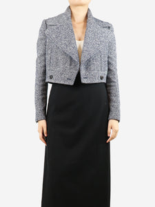 Alexander McQueen Blue cropped herringbone tweed jacket - size UK 8