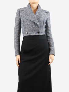 Alexander McQueen Blue cropped herringbone tweed jacket - size UK 8