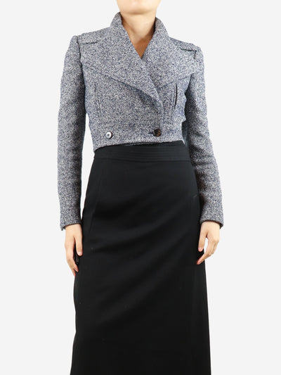 Blue cropped herringbone tweed jacket - size UK 8 Coats & Jackets Alexander McQueen 