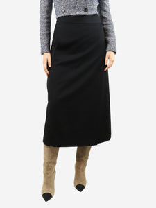 Raey Black belted wool midi skirt - size UK 8