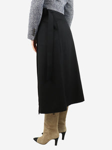 Raey Black belted wool midi skirt - size UK 8