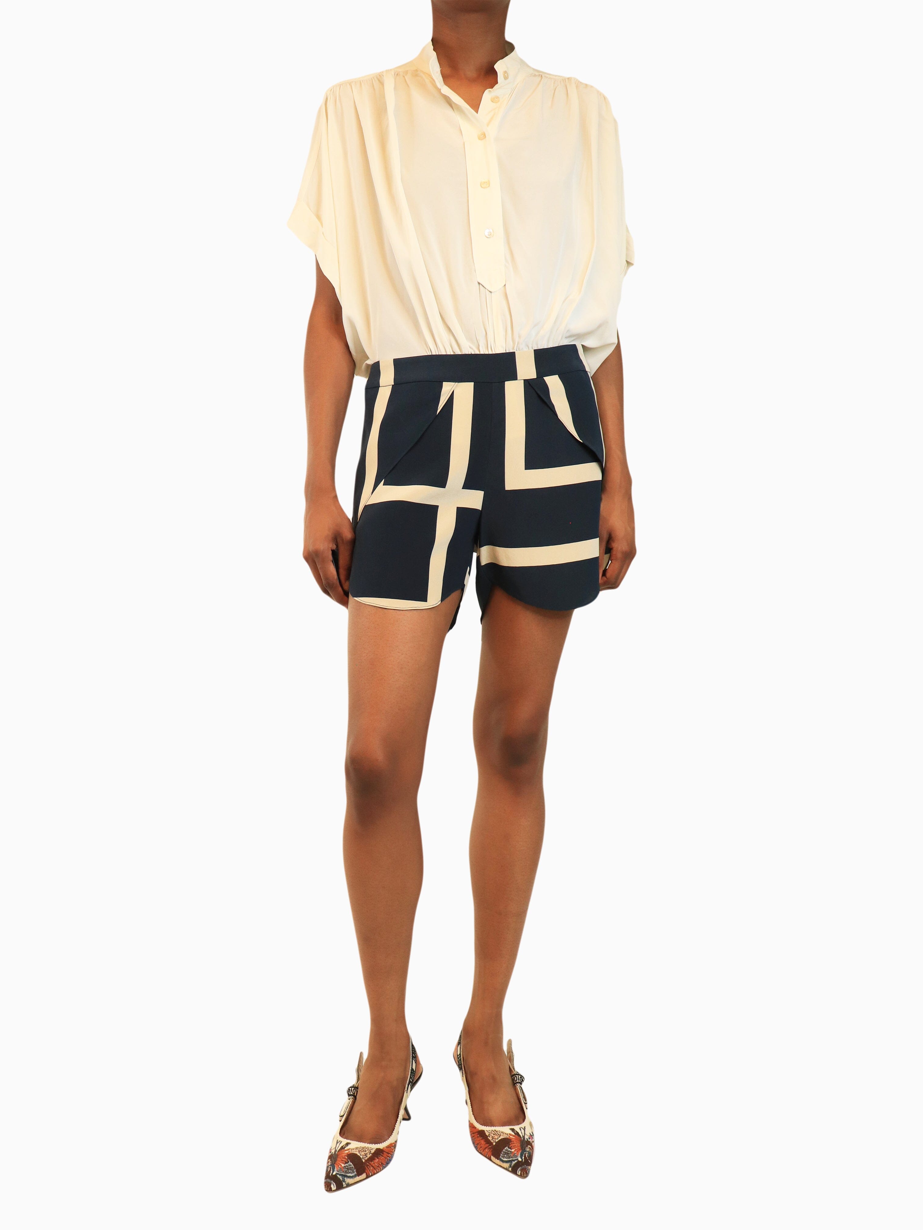 Navy silk geometric-print shorts - size XS Shorts Toteme 