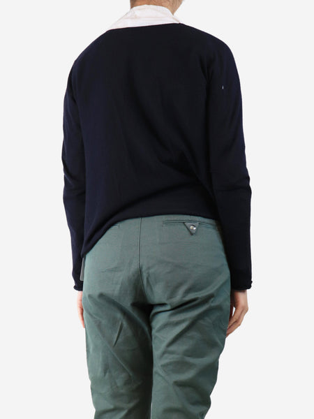 Navy blue wool-blend open cardigan - size M alternate image