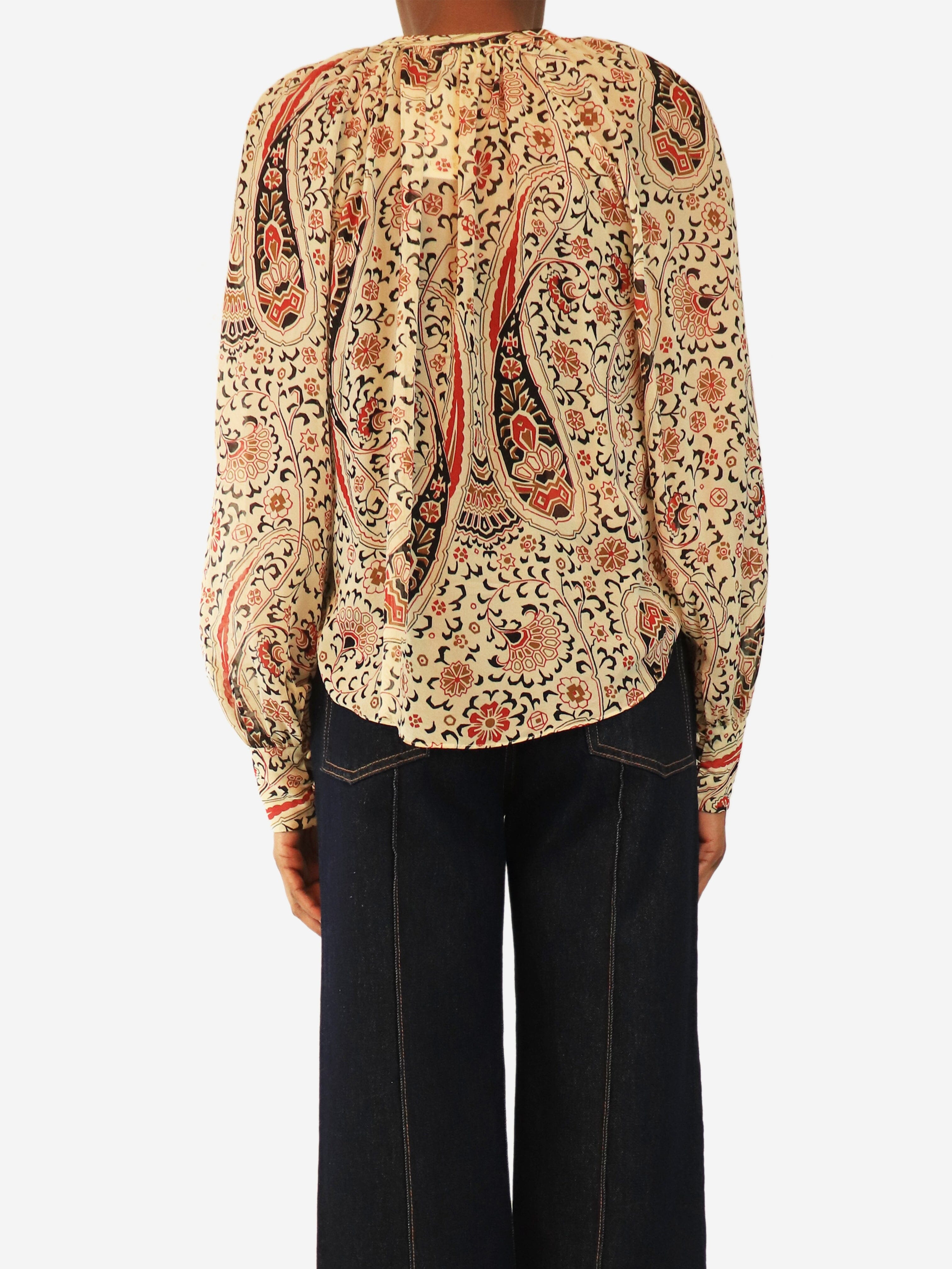 Cream silk chiffon paisley printed blouse - size UK 8 Tops Veronica Beard 