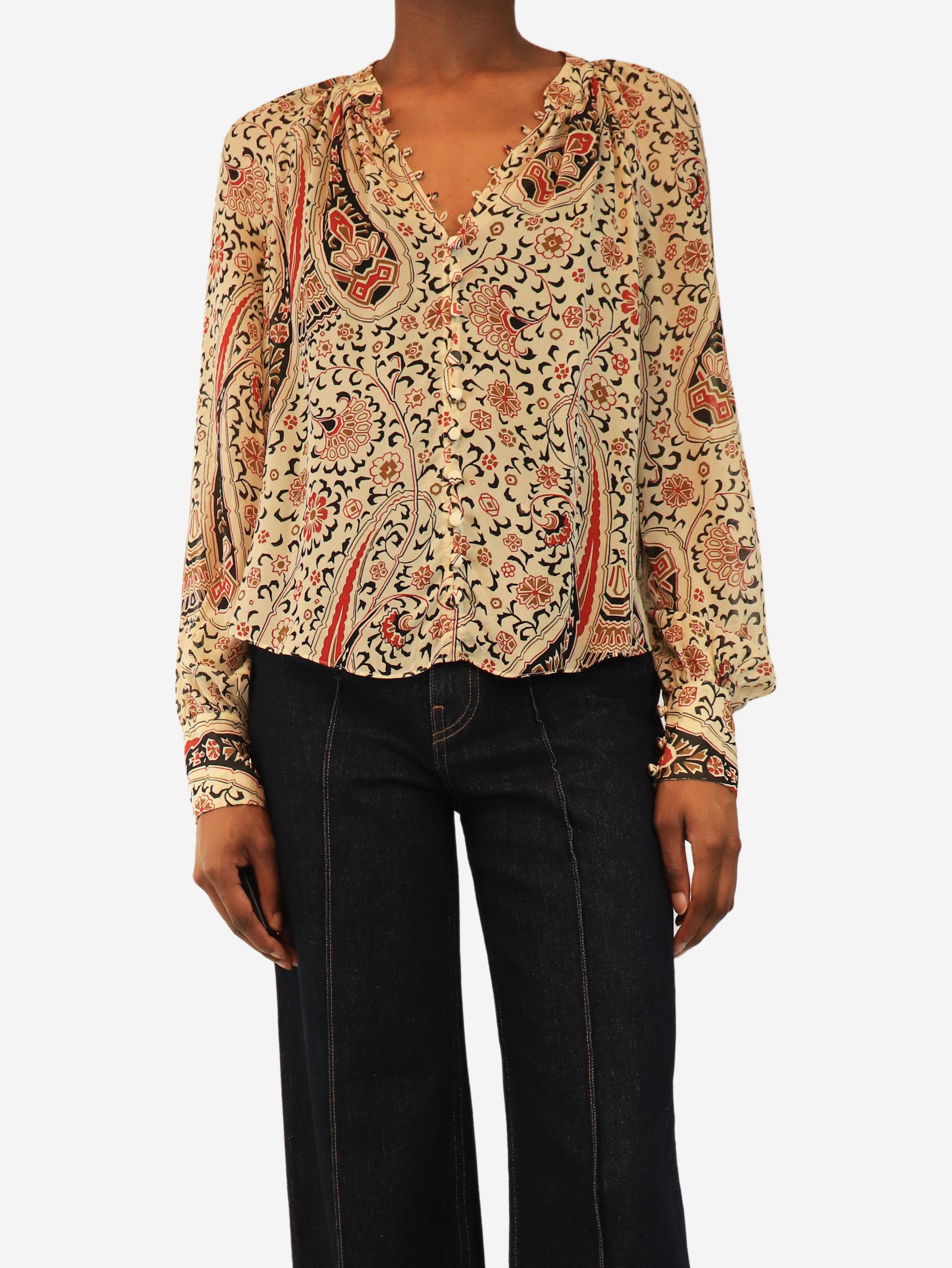 Cream silk chiffon paisley printed blouse - size UK 8 Tops Veronica Beard 