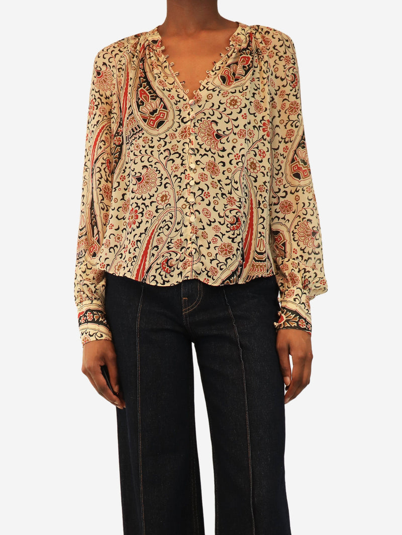 Cream silk chiffon paisley printed blouse - size UK 8 Tops Veronica Beard 