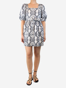 Borgo De Nor White and navy broderie anglaise mini dress - UK 12