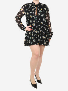 Saint Laurent Black floral mini dress - size UK 14