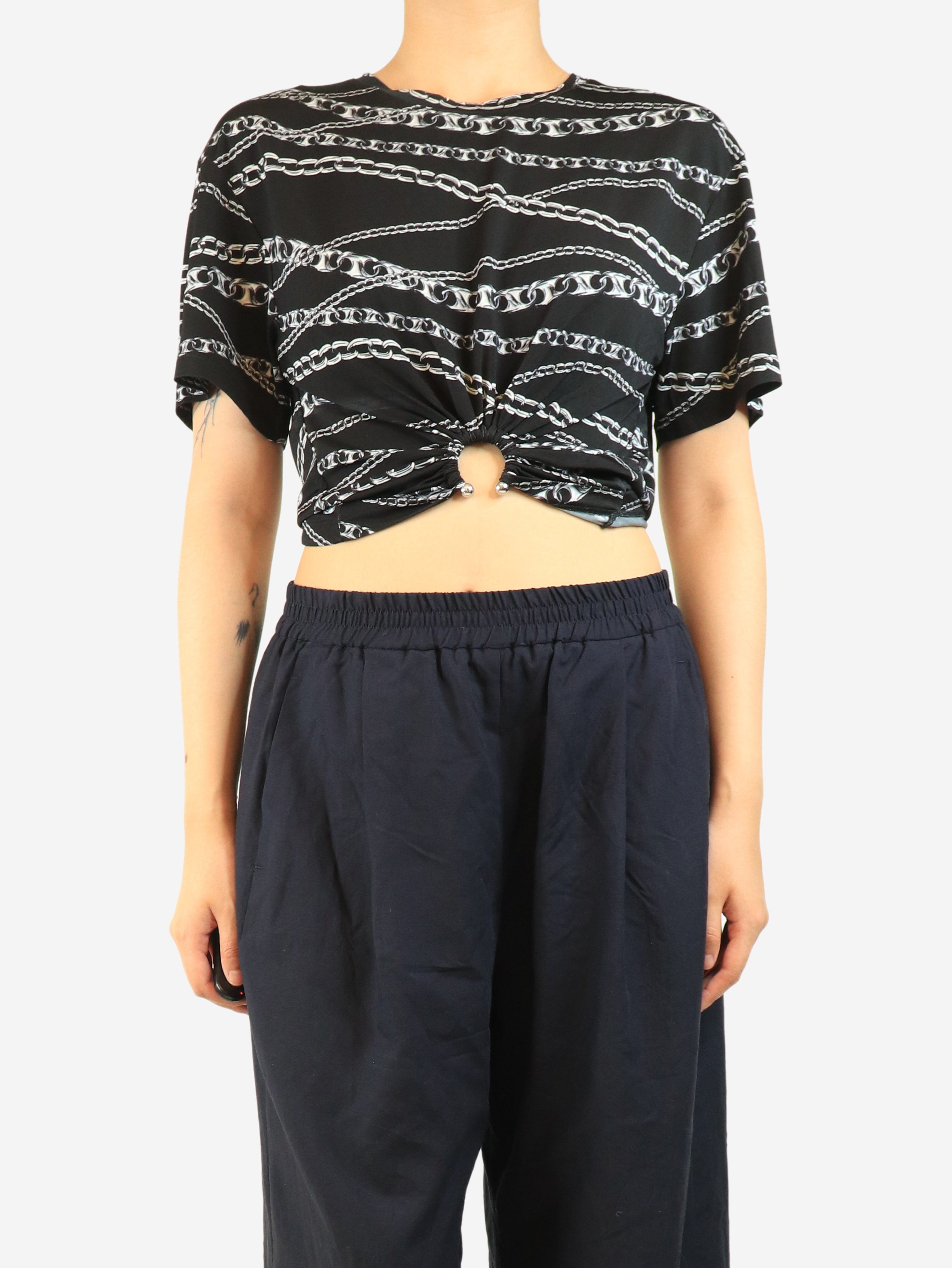 Black chain-print eyelet top - size UK 10 Tops Paco Rabanne 