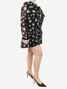 Saint Laurent Black floral mini dress - size UK 14