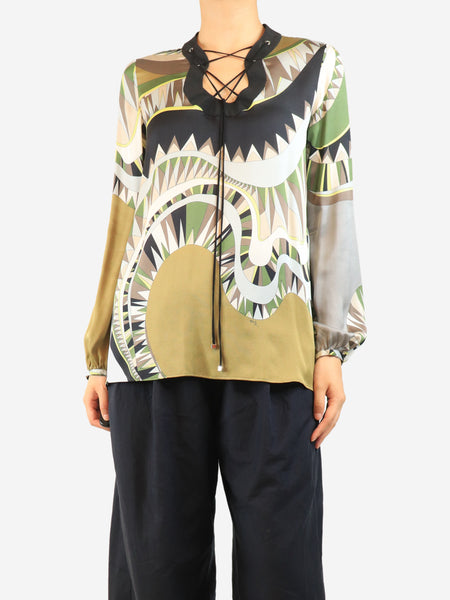 Green silk printed blouse - size UK 8 product image