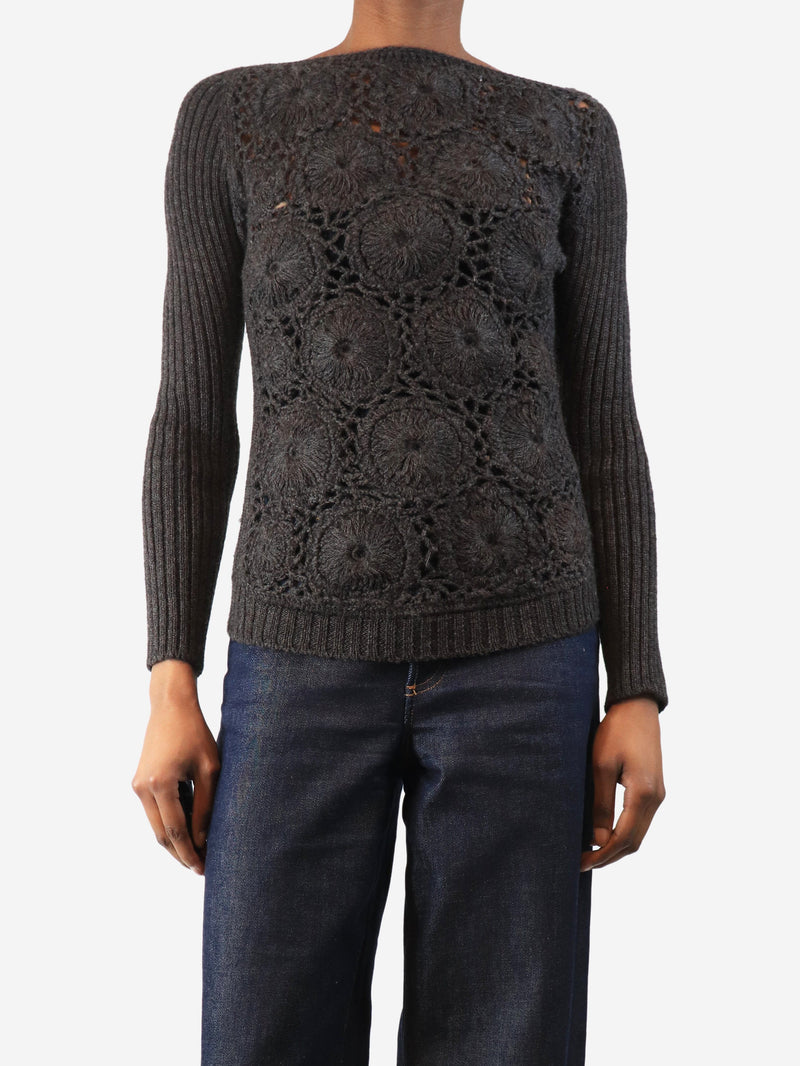 Charcoal crochet knit sweater - size UK 8 Knitwear Prada 