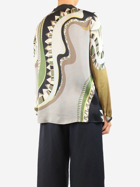 Green silk printed blouse - size UK 8 alternate image