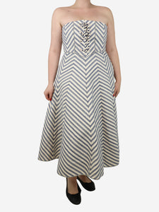 Zimmermann Navy blue and white sleeveless striped midi dress - size UK 14