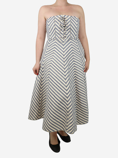 Navy blue and white sleeveless striped midi dress - size UK 14 Dresses Zimmermann 