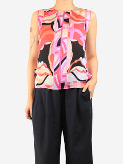 Purple silk sleeveless printed top - size UK 10