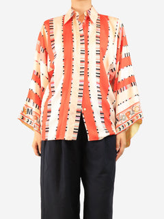 Pink silk printed blouse - size UK 8