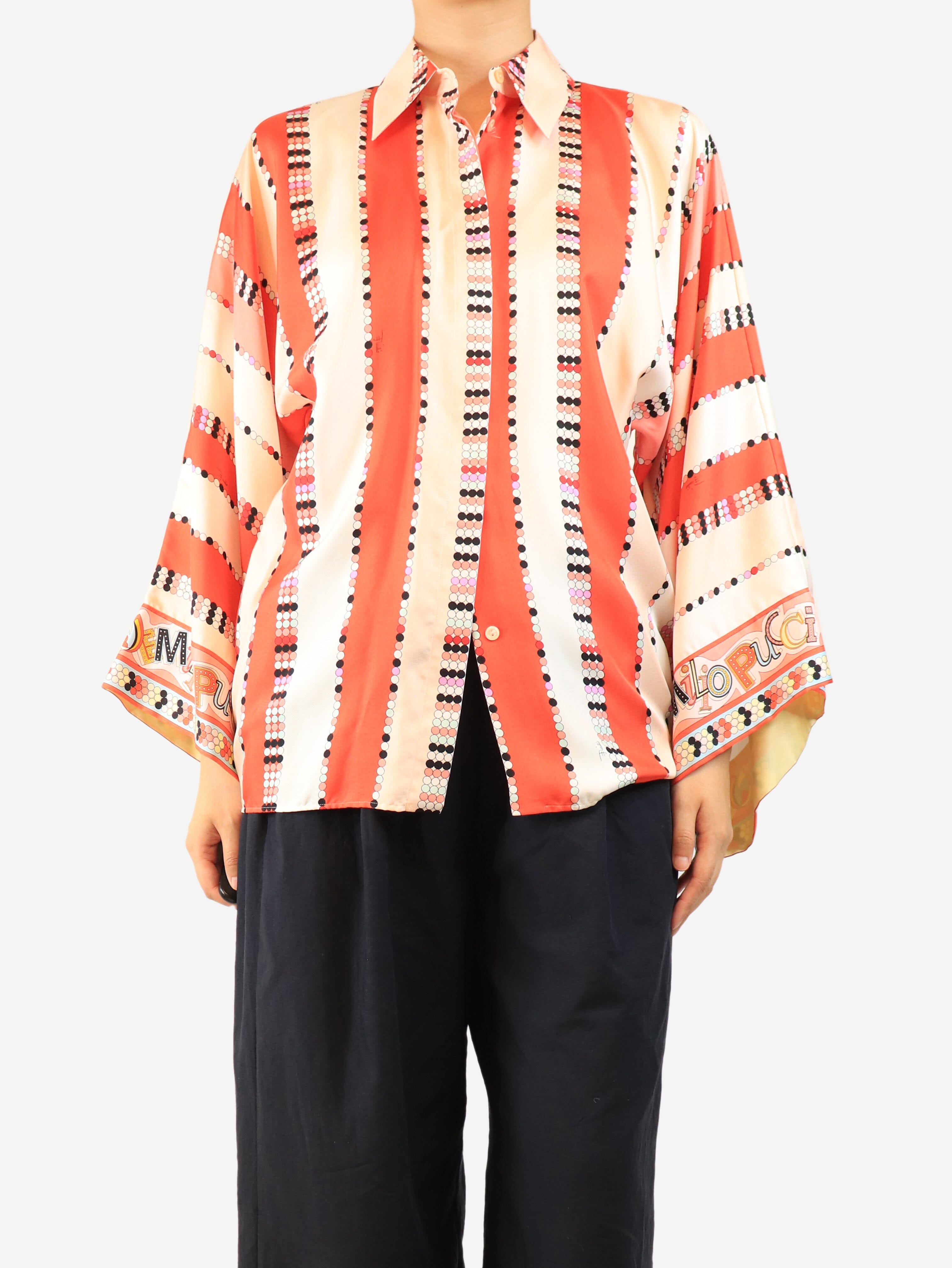 Pink silk printed blouse - size UK 8