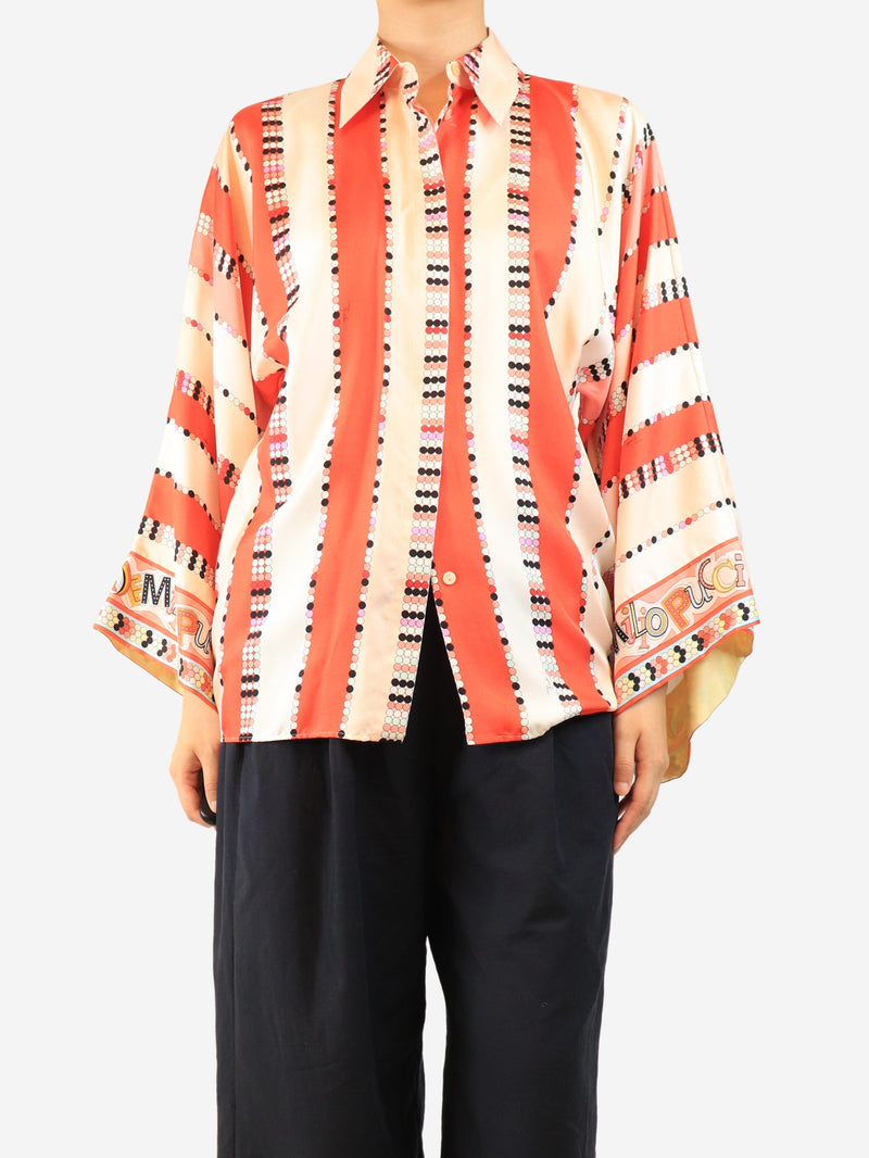 Pink silk printed blouse - size UK 8
