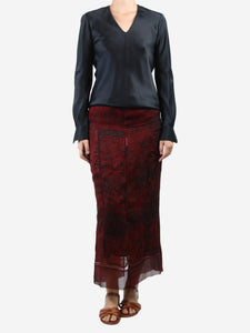 Fendi Red textured printed sheer midi skirt - size UK 12